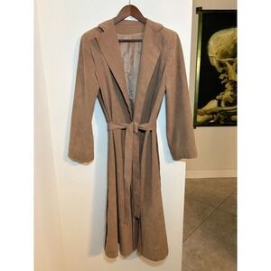 Vintage Charles Klein Ultrasuede Trench Coat Belted Longline Neutral Women's